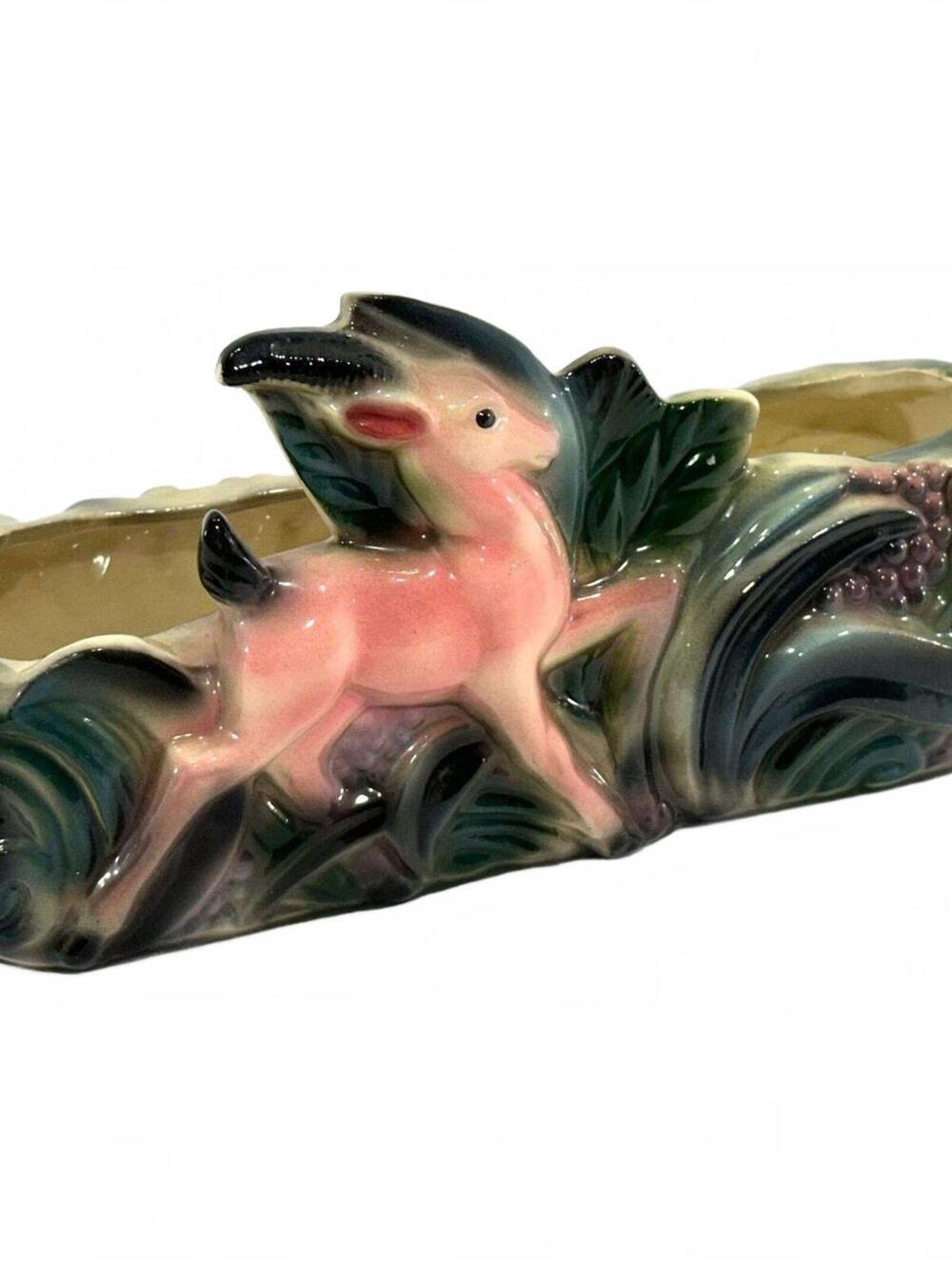 Vintage MCM Brush McCoy Pottery Flower Planter Vase Pink Fawn Deer Gazelle 50's